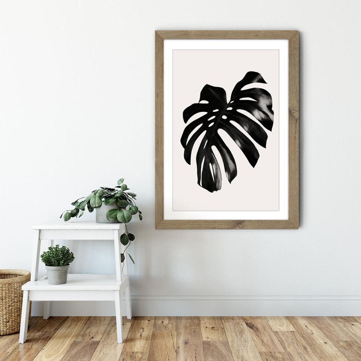 Black Leaf No.3 Art Print Oak Frame – image 5
