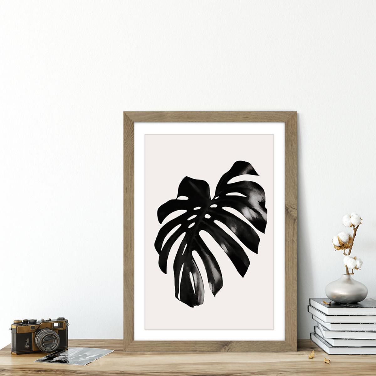 Black Leaf No.3 Art Print Oak Frame – image 6