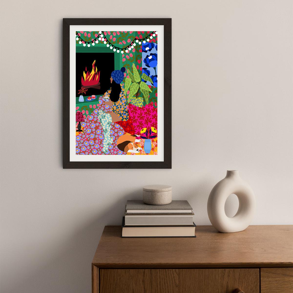 Relaxing In Front Of My Fireplace Art Print Black Frame – image 2