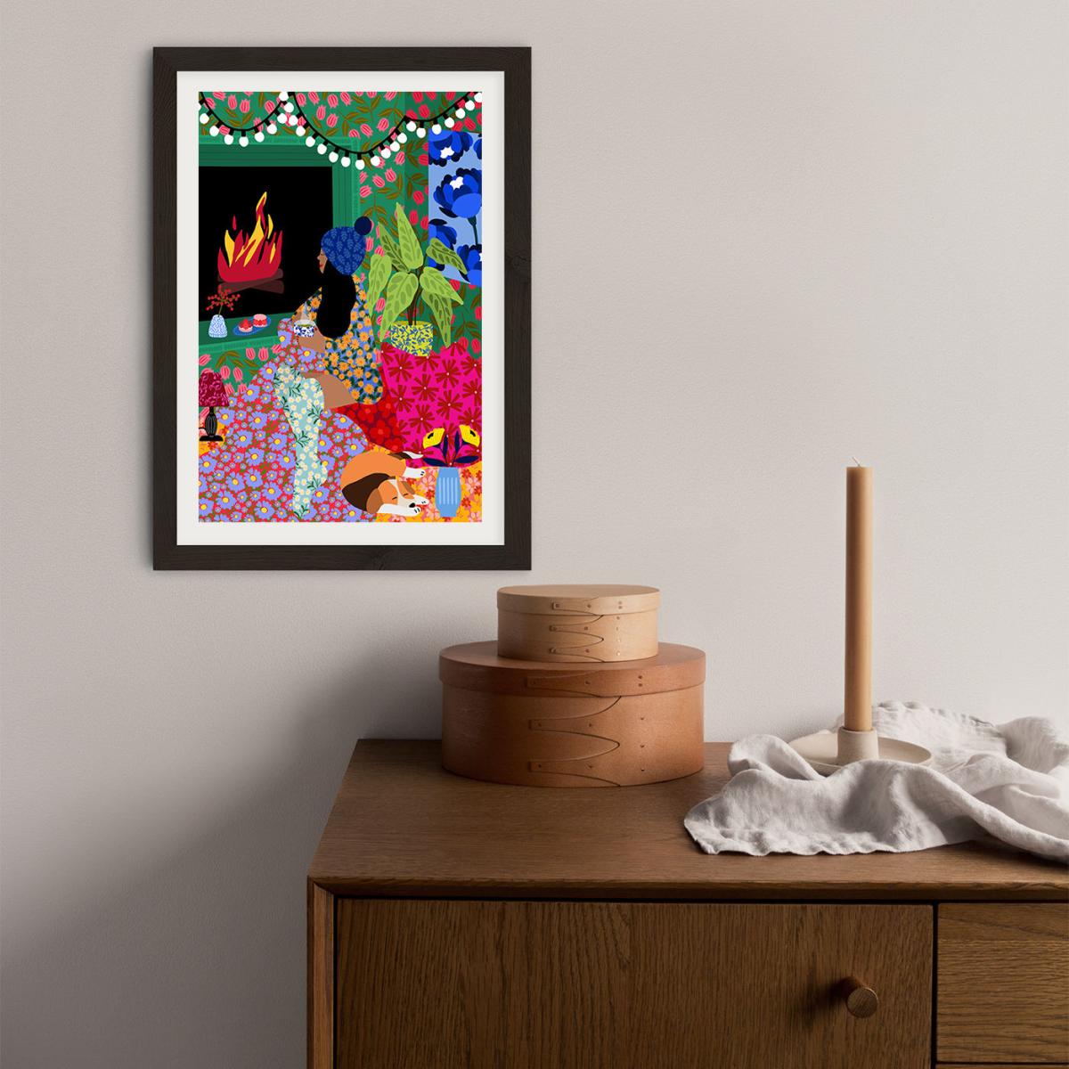 Relaxing In Front Of My Fireplace Art Print Black Frame – image 3
