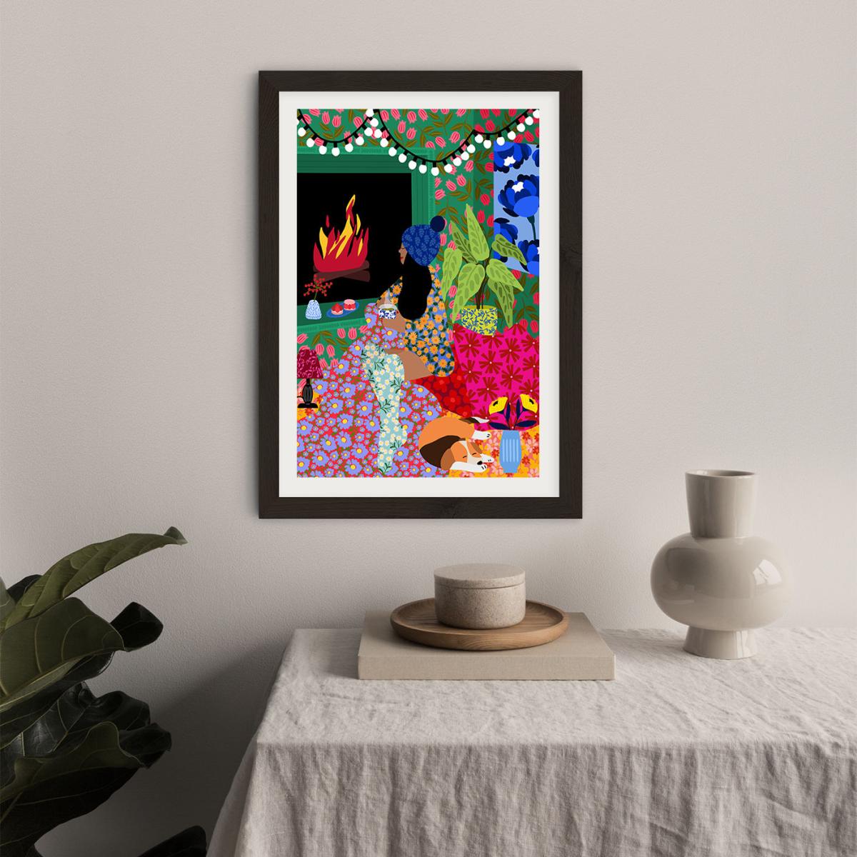 Relaxing In Front Of My Fireplace Art Print Black Frame – image 4