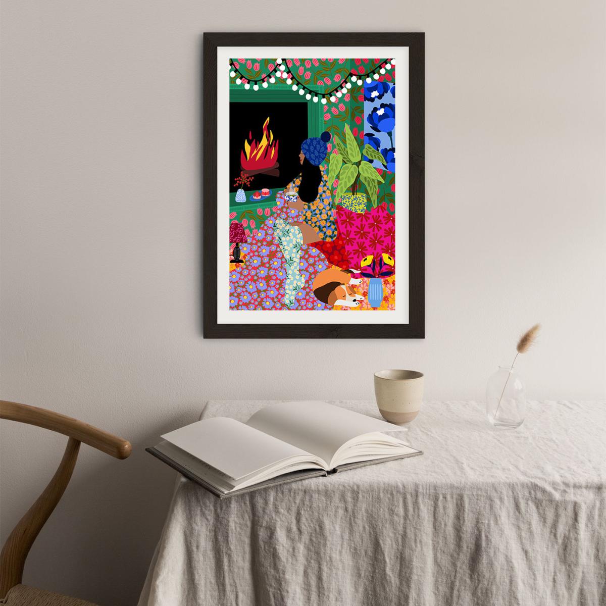 Relaxing In Front Of My Fireplace Art Print Black Frame – image 5