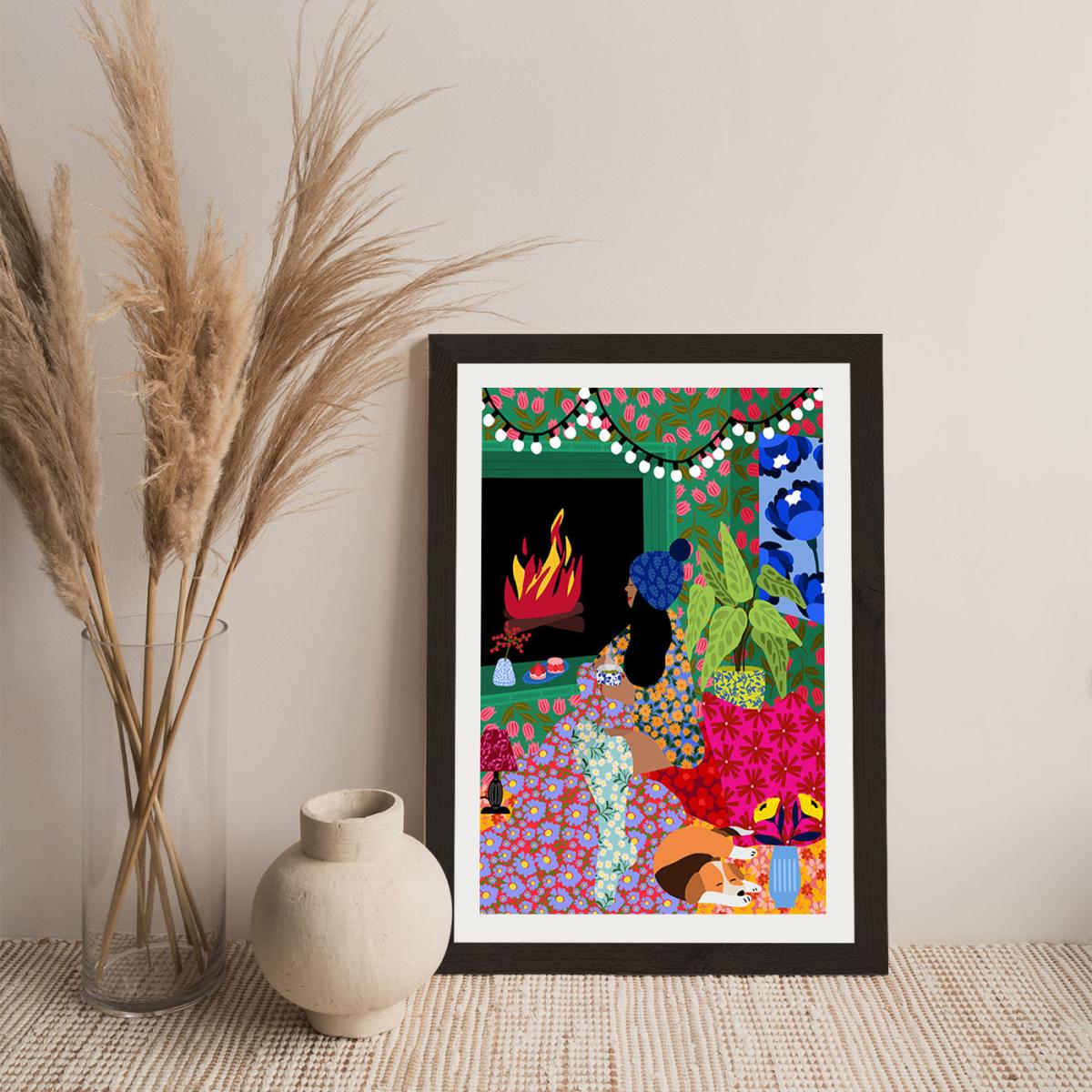 Relaxing In Front Of My Fireplace Art Print Black Frame – image 6