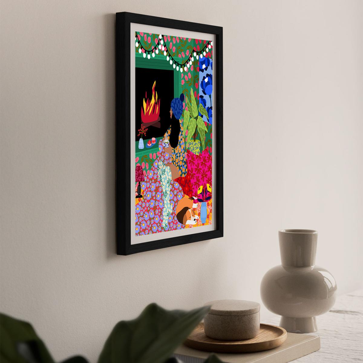 Relaxing In Front Of My Fireplace Art Print Black Frame – image 7
