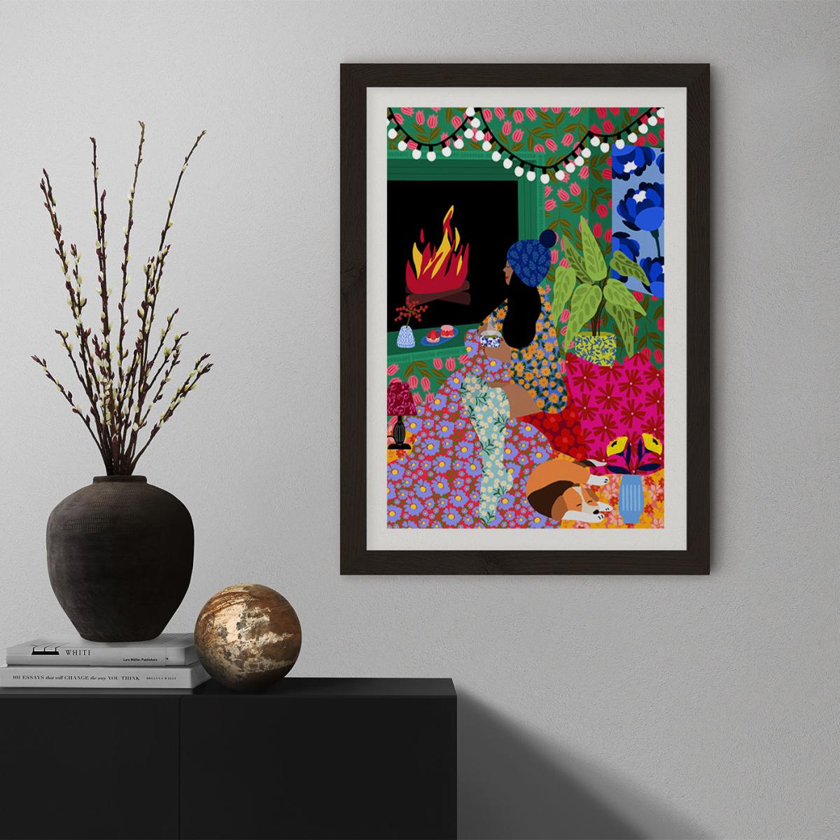 Relaxing In Front Of My Fireplace Art Print Black Frame – image 9