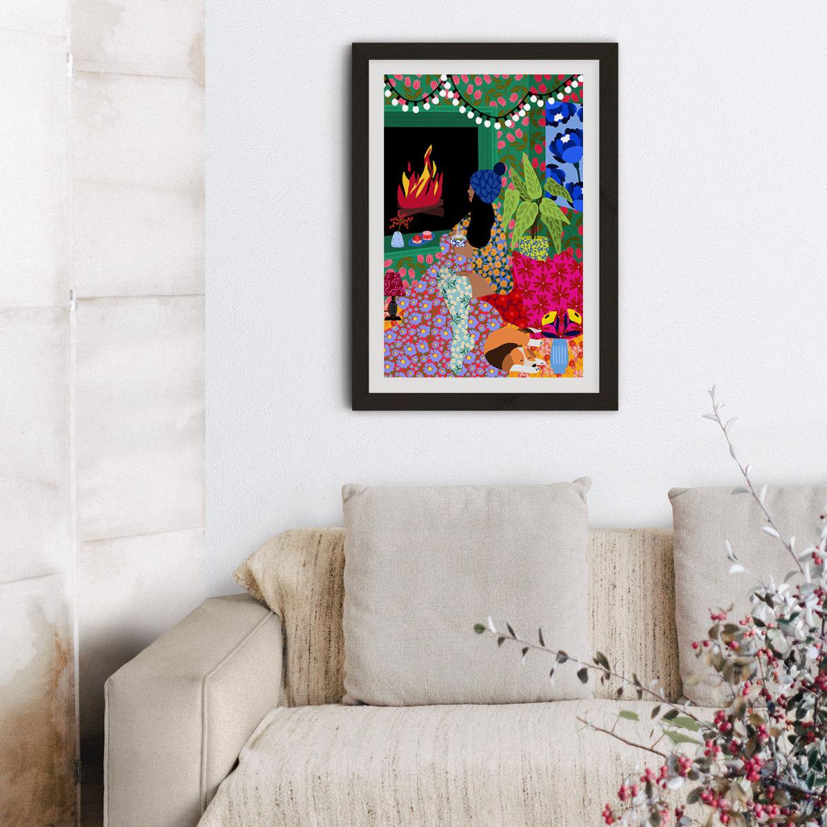 Relaxing In Front Of My Fireplace Art Print Black Frame – image 10