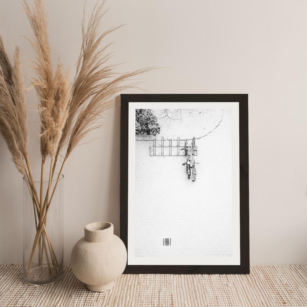 Winter White Bikes Art Print Black Frame – image 4
