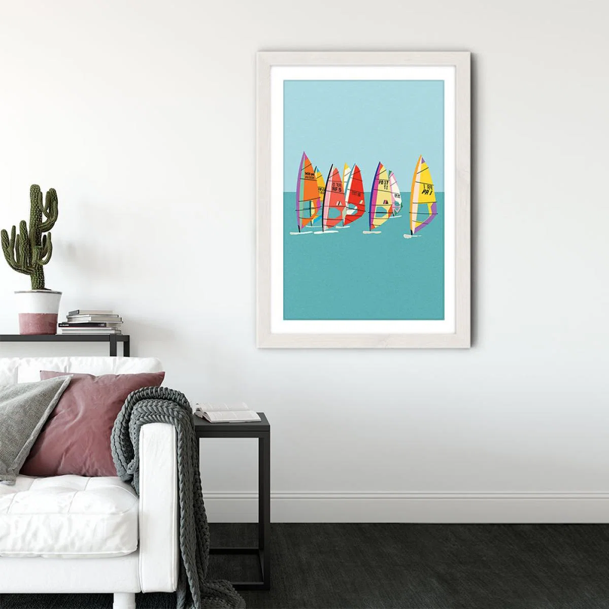 Baltic Sea Windsurfing Art Print White Frame – image 2