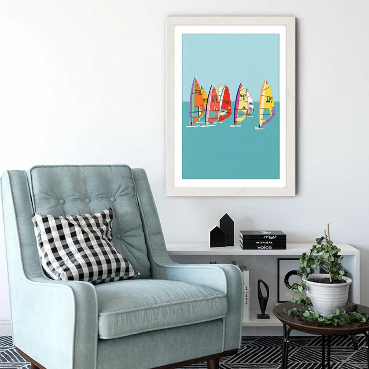 Baltic Sea Windsurfing Art Print White Frame – image 4