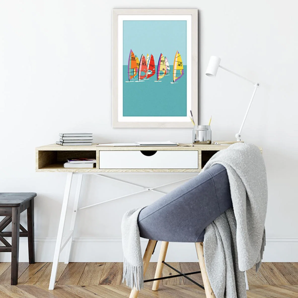 Baltic Sea Windsurfing Art Print White Frame – image 5