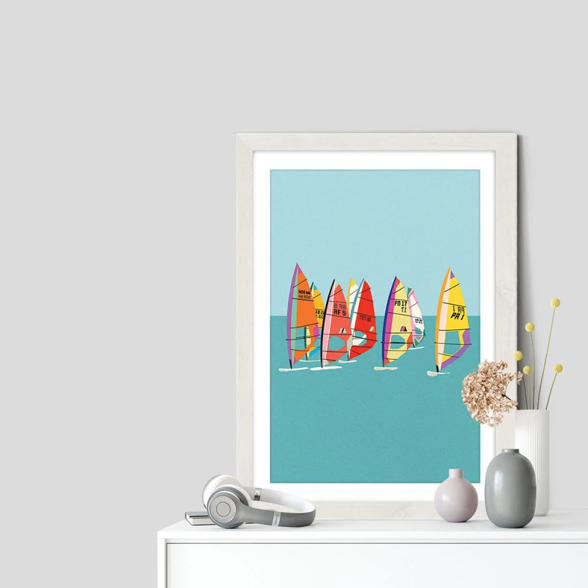 Baltic Sea Windsurfing Art Print White Frame – image 6