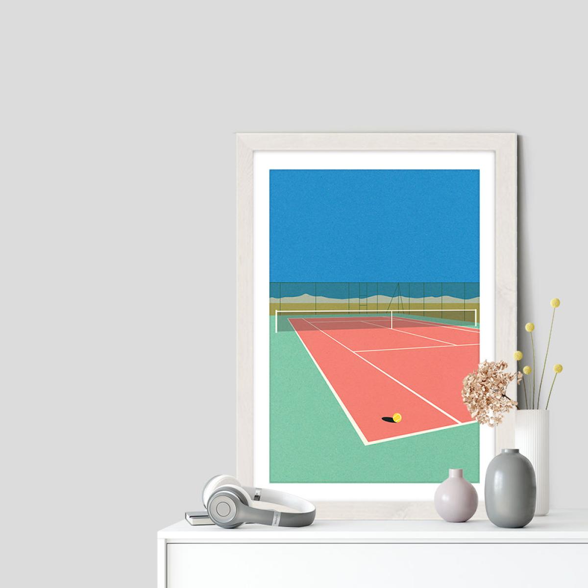 Tennis Court in The Desert Art Print White Frame – image 6