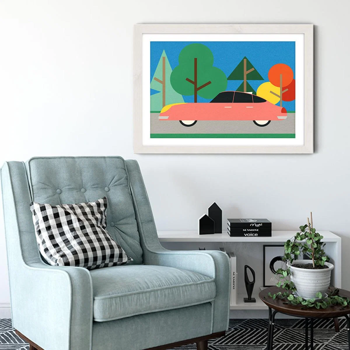 Old School Future Car Art Print White Frame – image 4