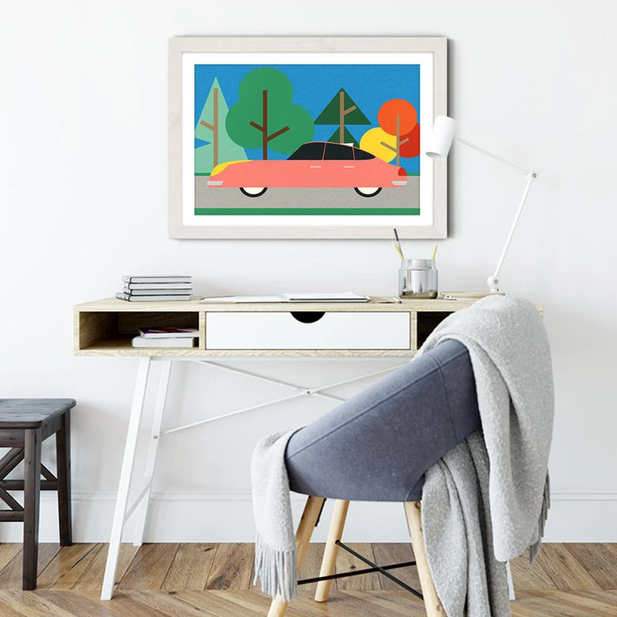 Old School Future Car Art Print White Frame – image 5