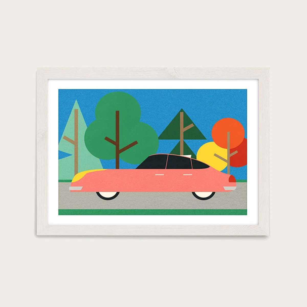 Old School Future Car Art Print White Frame – image 1