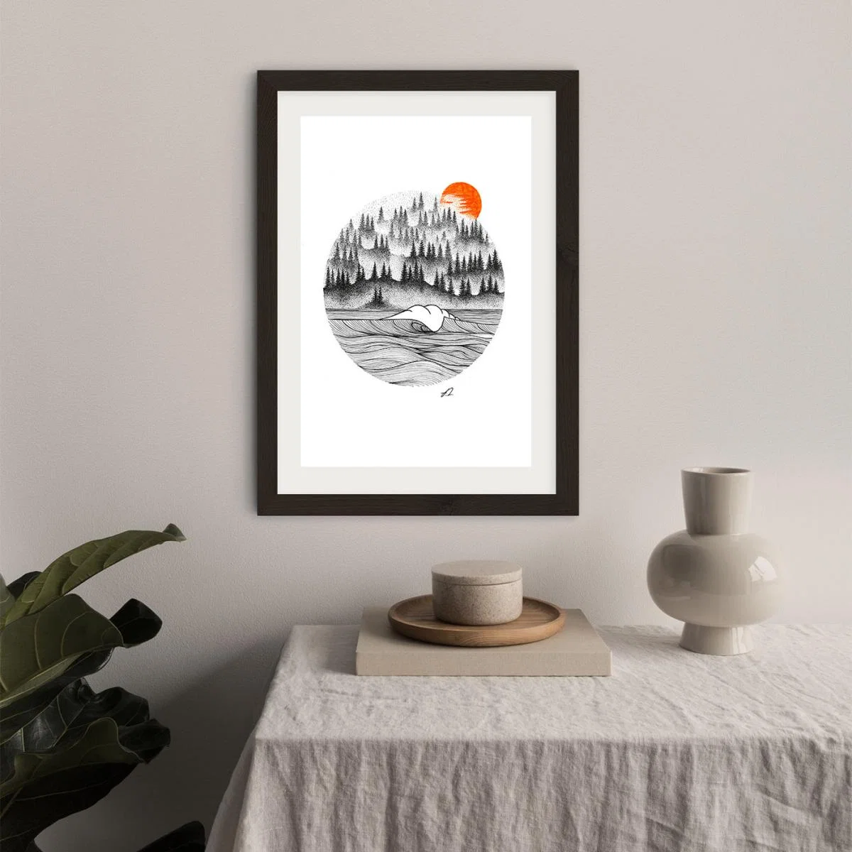 Dotwork Sunrise Art Print Black Frame – image 5