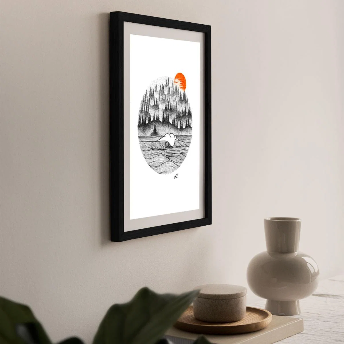 Dotwork Sunrise Art Print Black Frame – image 7