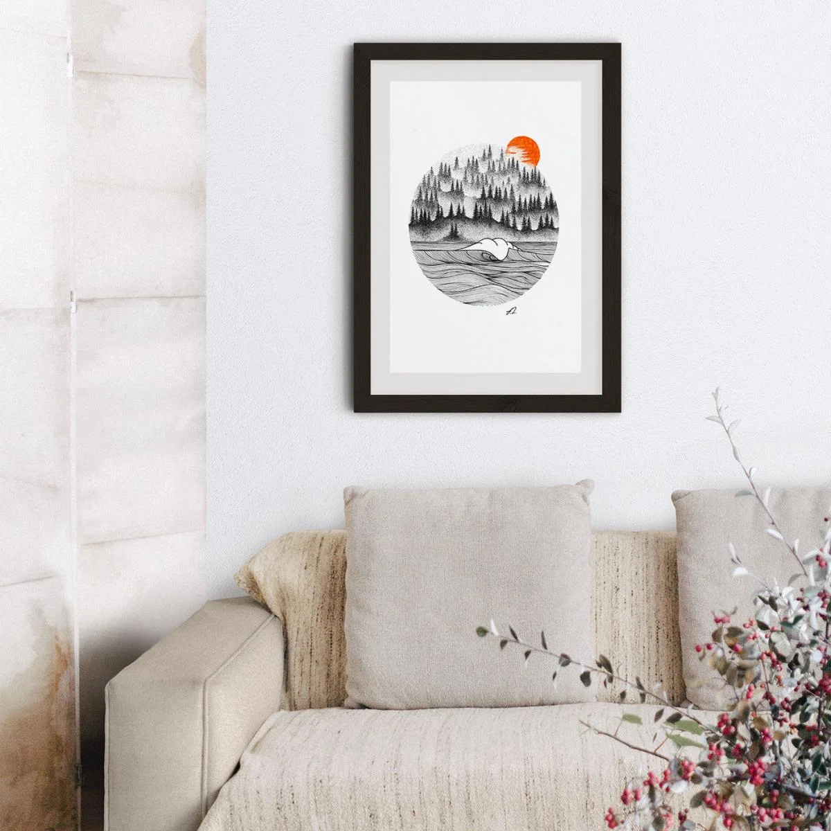 Dotwork Sunrise Art Print Black Frame – image 8