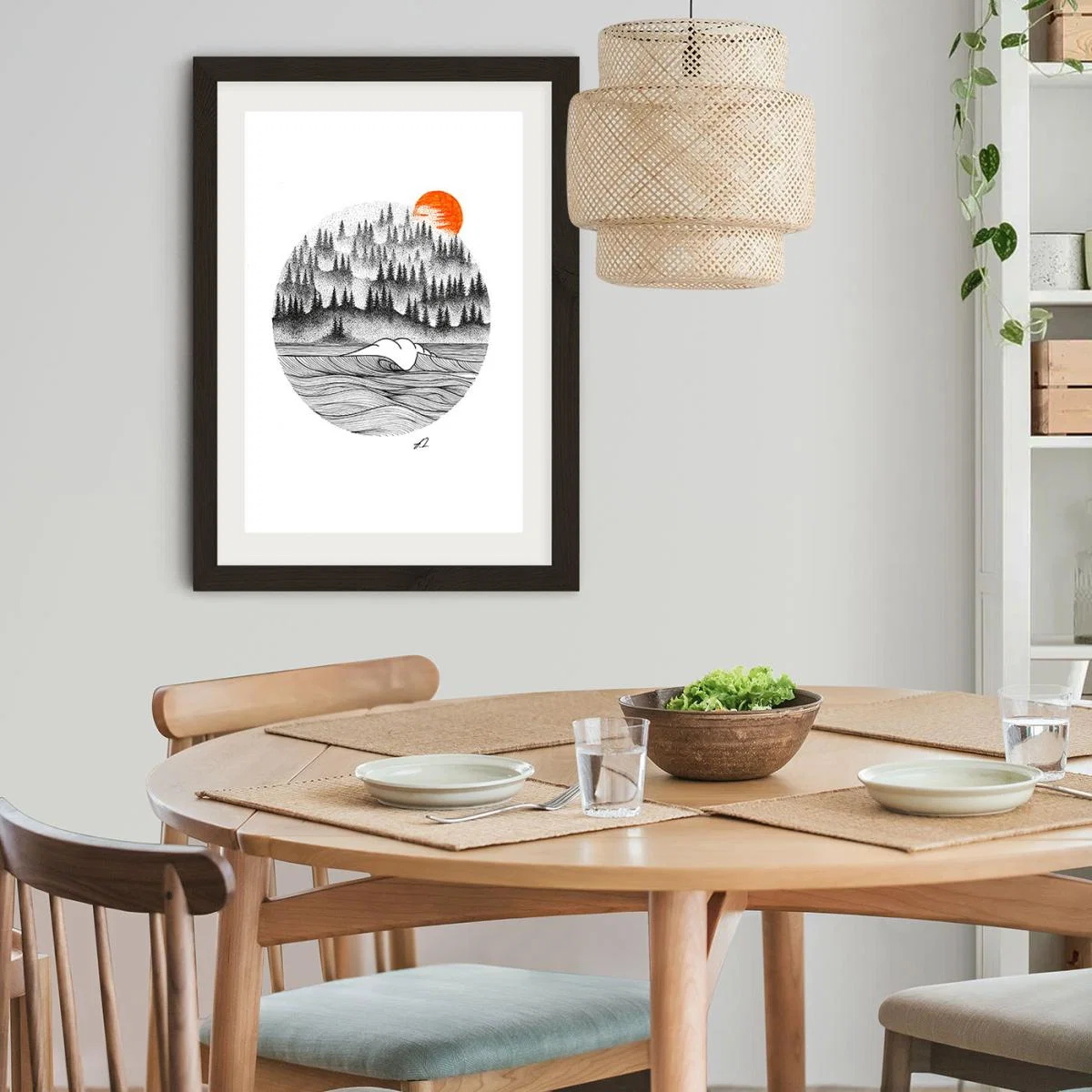 Dotwork Sunrise Art Print Black Frame – image 9