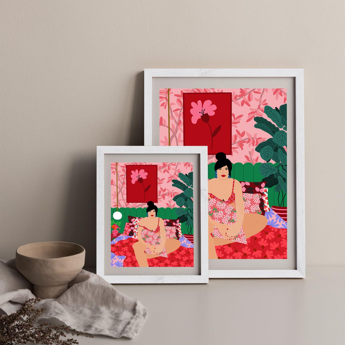 Girl In Her Bed Art Print White Frame – image 11