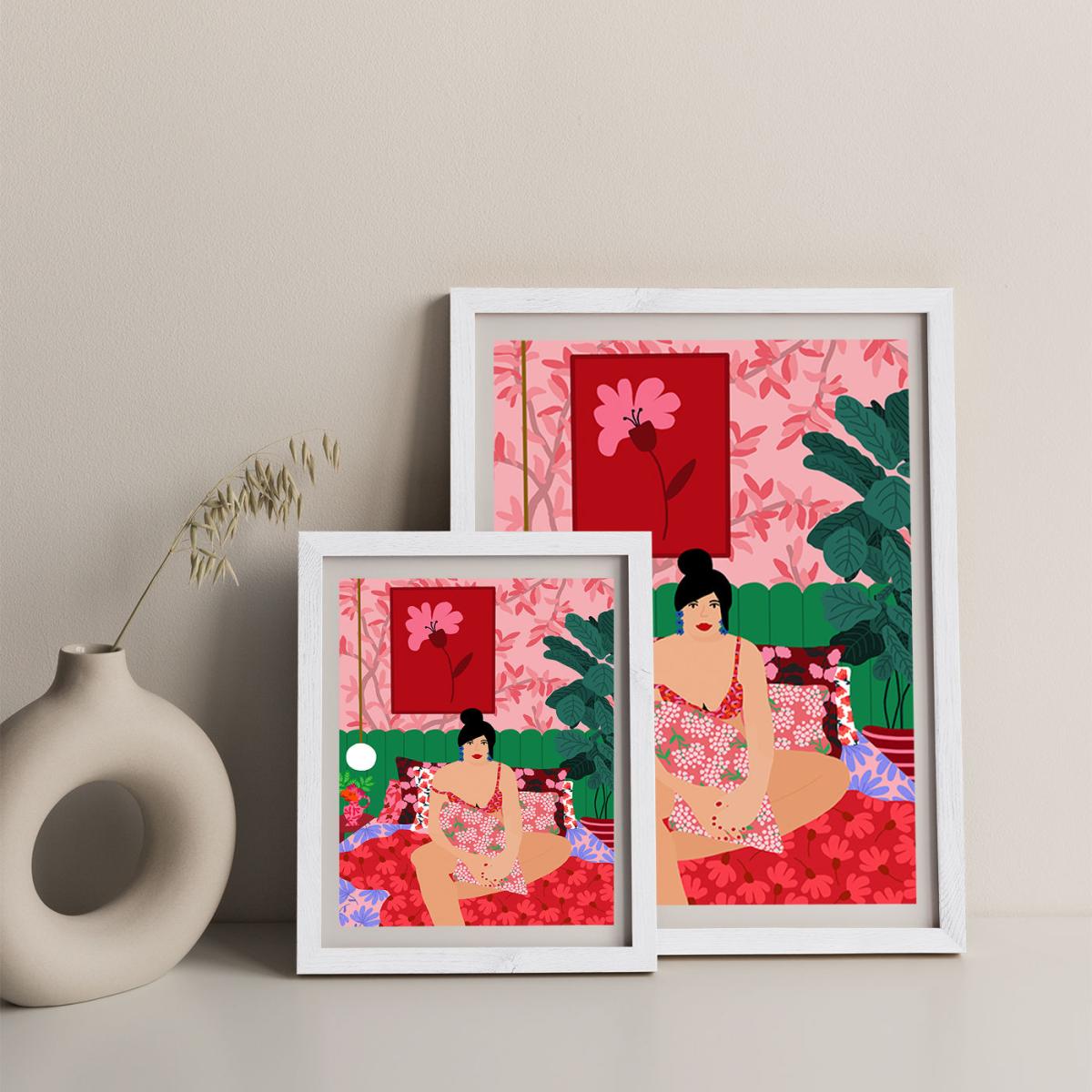 Girl In Her Bed Art Print White Frame – image 8