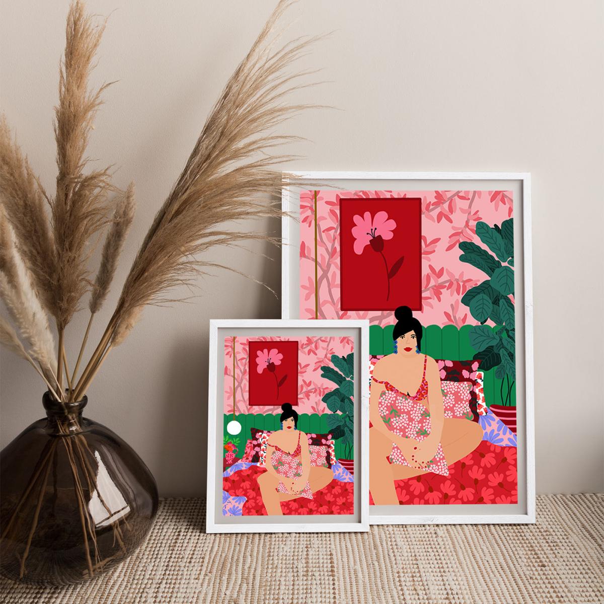 Girl In Her Bed Art Print White Frame – image 9