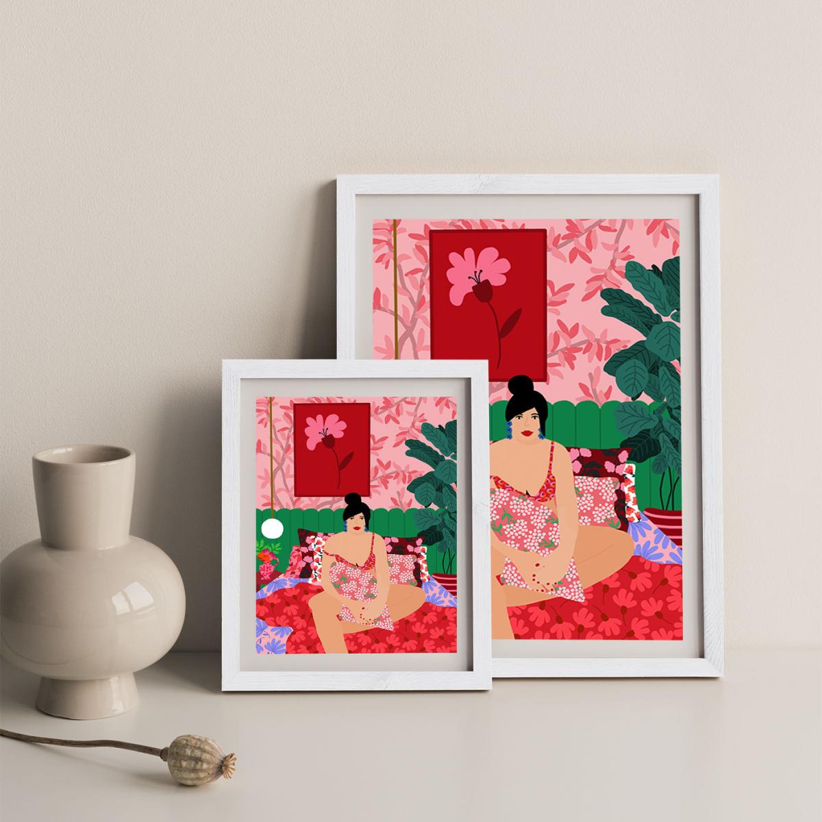 Girl In Her Bed Art Print White Frame – image 10