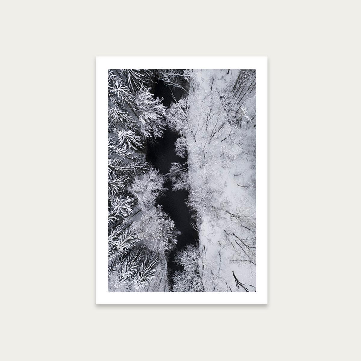 Black River Through the Snowy Winter Forest Art Print Unframed