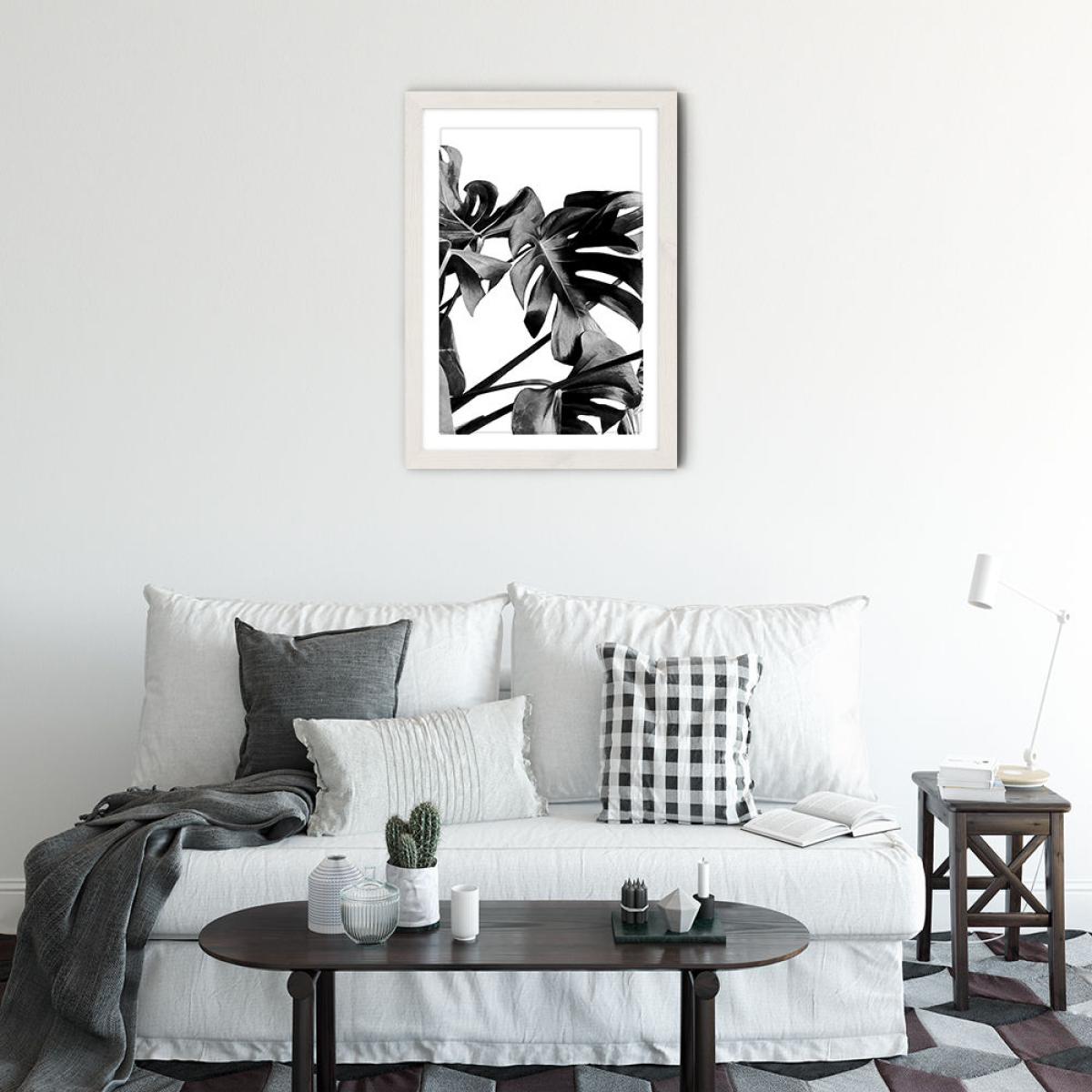 Monstera Black and White 6 Art Print White Frame – image 2