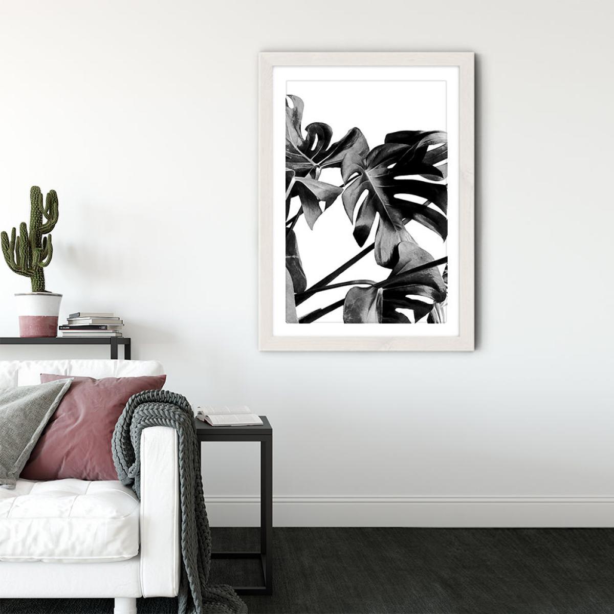 Monstera Black and White 6 Art Print White Frame – image 3