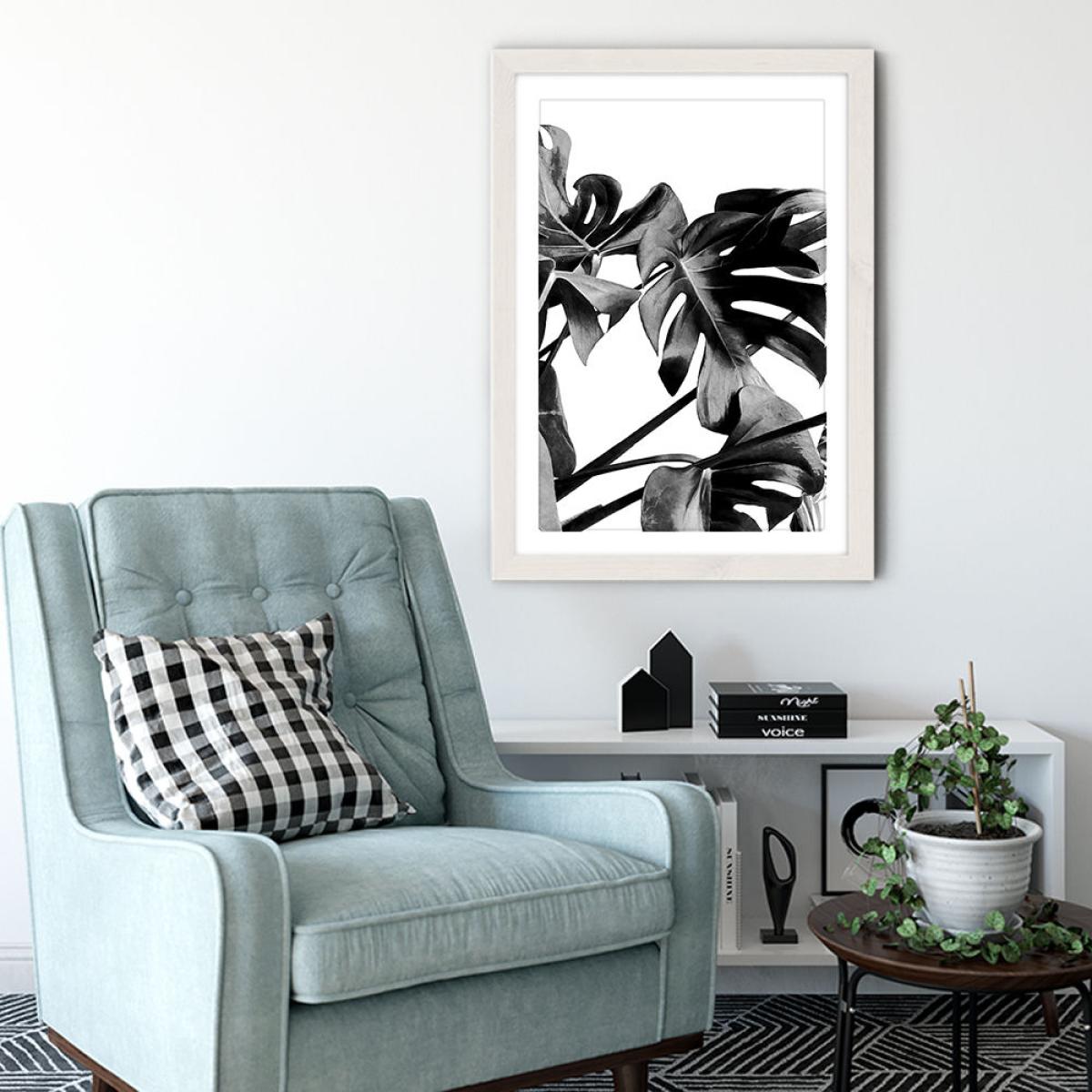 Monstera Black and White 6 Art Print White Frame – image 4