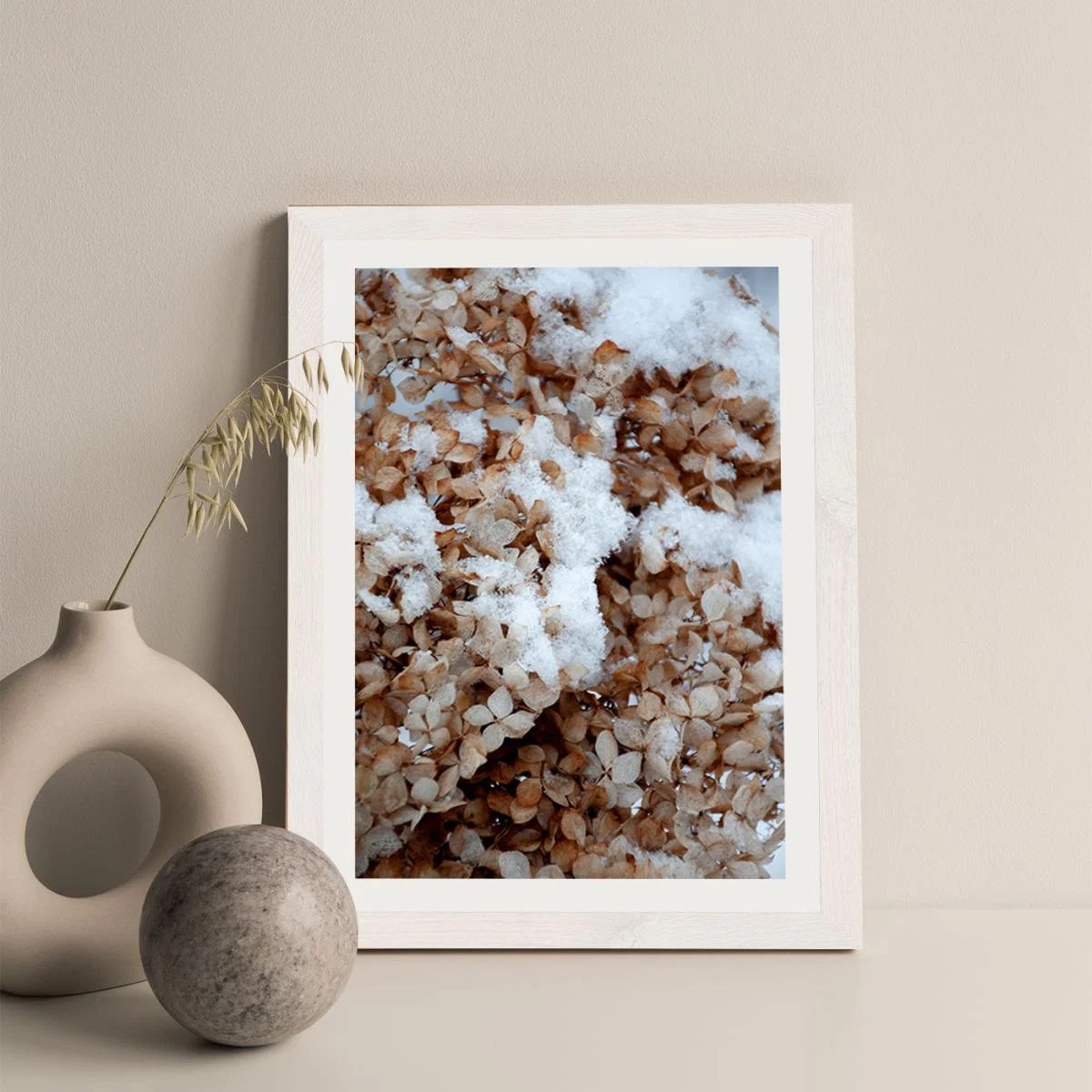 Snowy Hydrangea Flowers 2 of 2 Hortensie Art Print White Frame – image 2
