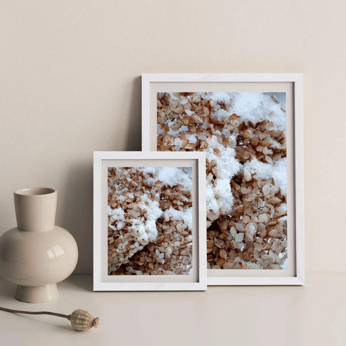 Snowy Hydrangea Flowers 2 of 2 Hortensie Art Print White Frame – image 11
