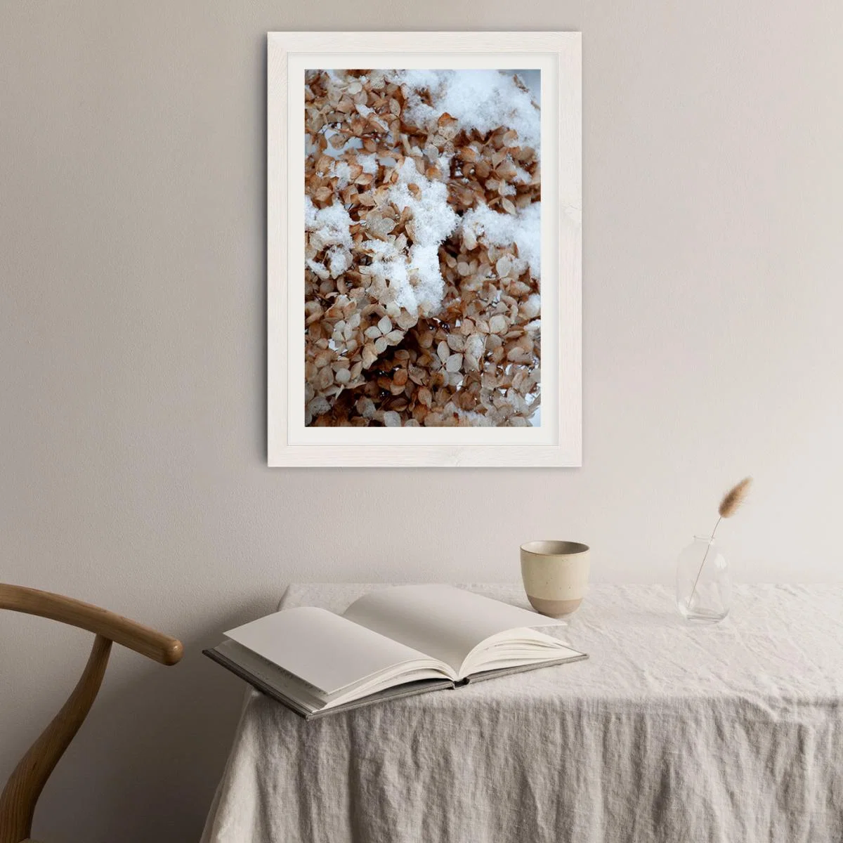 Snowy Hydrangea Flowers 2 of 2 Hortensie Art Print White Frame – image 3