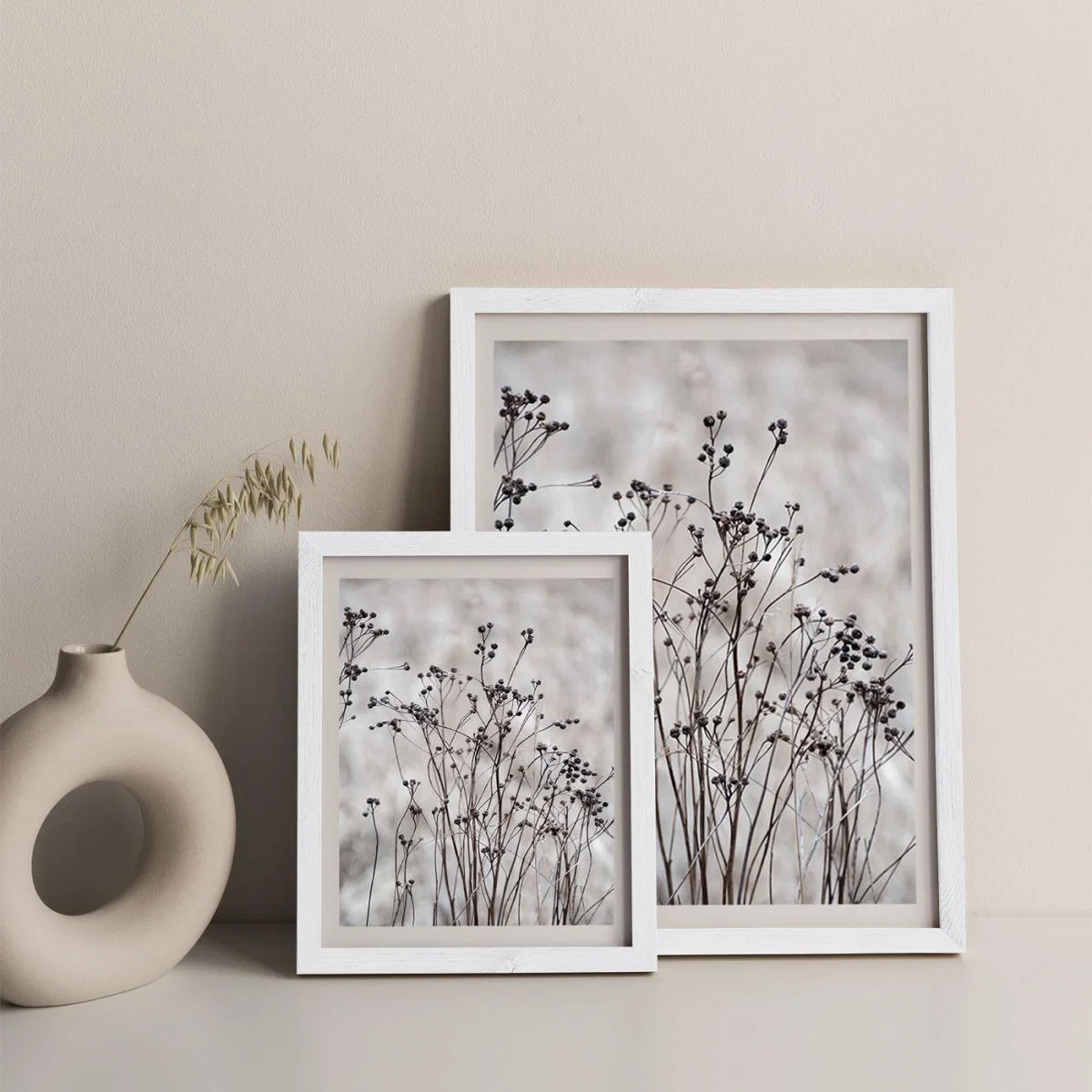 Flower Buds in the Beige Greige Golden Field 2 Art Print White Frame – image 11