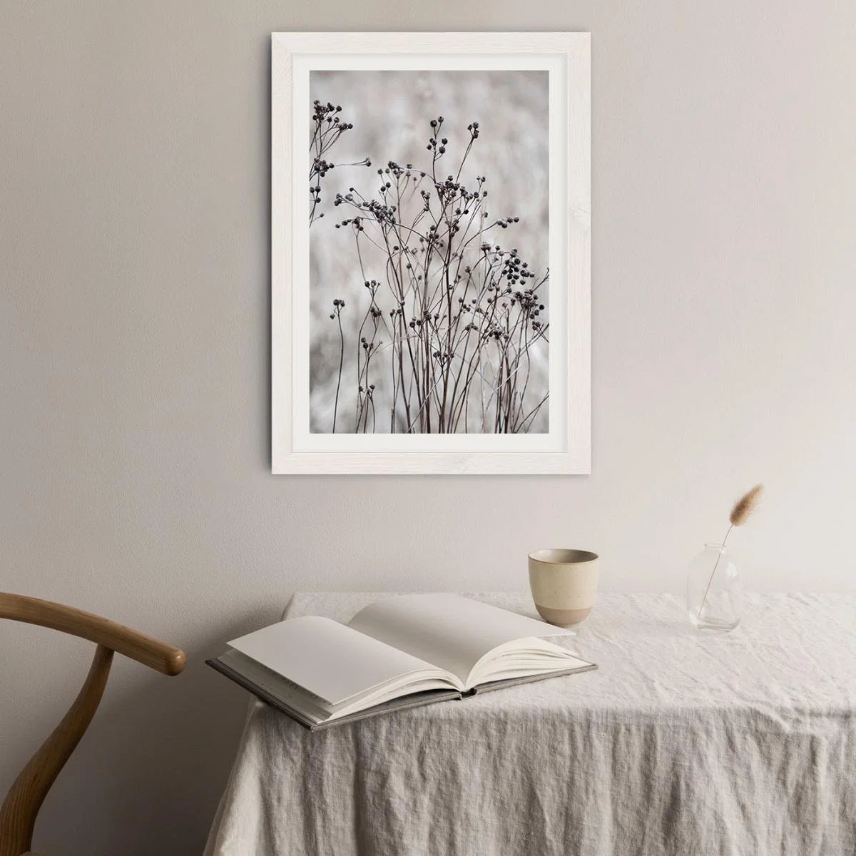 Flower Buds in the Beige Greige Golden Field 2 Art Print White Frame – image 4