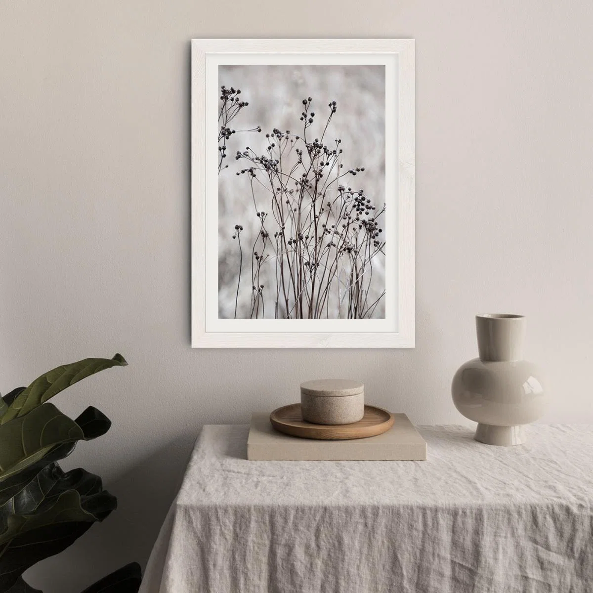 Flower Buds in the Beige Greige Golden Field 2 Art Print White Frame – image 7