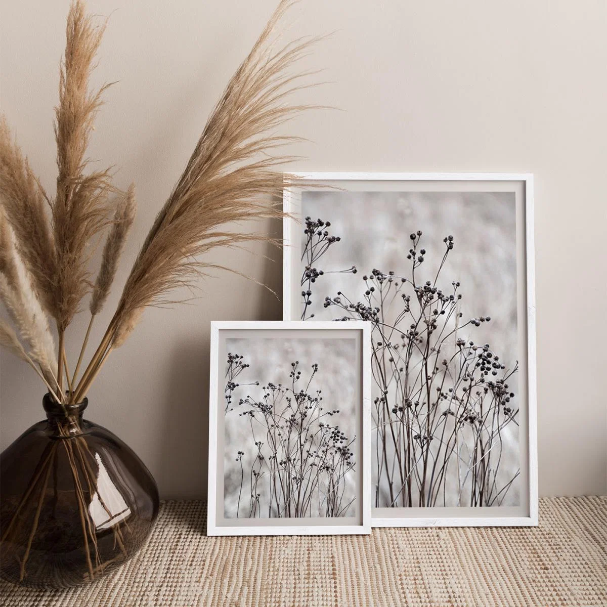Flower Buds in the Beige Greige Golden Field 2 Art Print White Frame – image 9