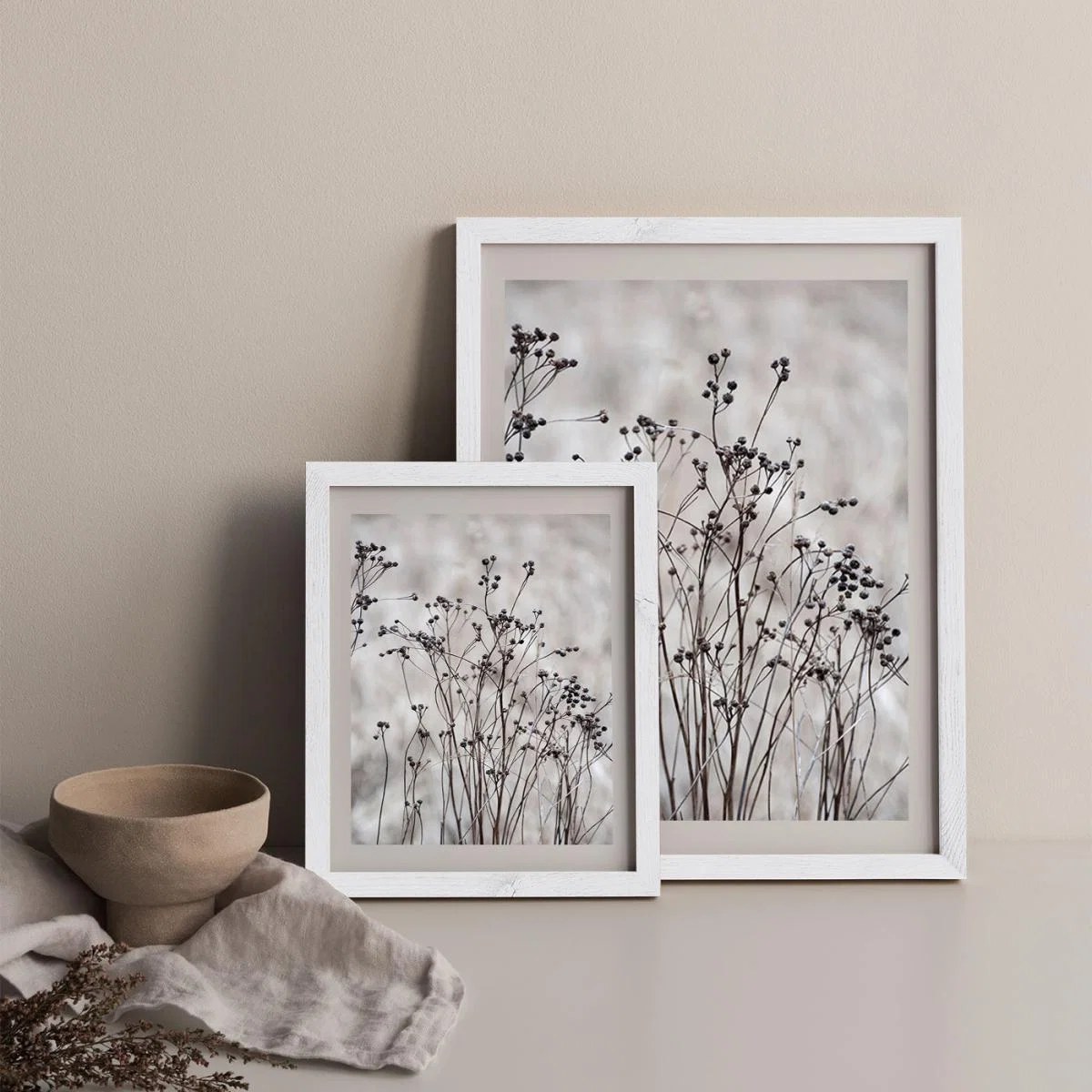 Flower Buds in the Beige Greige Golden Field 2 Art Print White Frame – image 10
