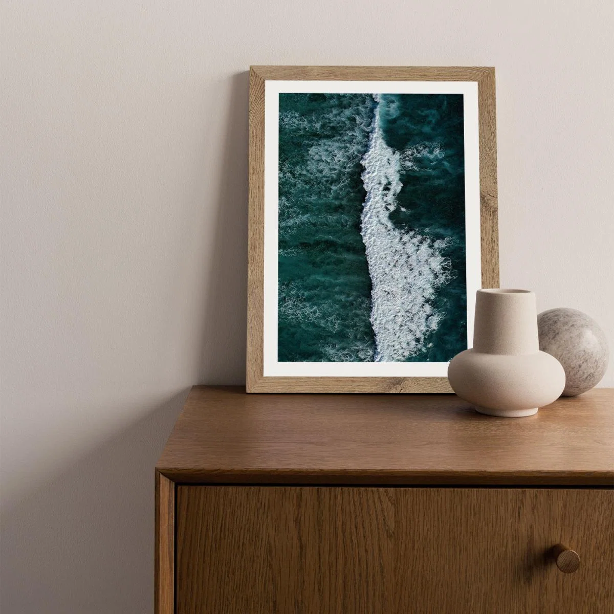 The Radiant Blue of the Ocean Waves Art Print Oak Frame – image 2