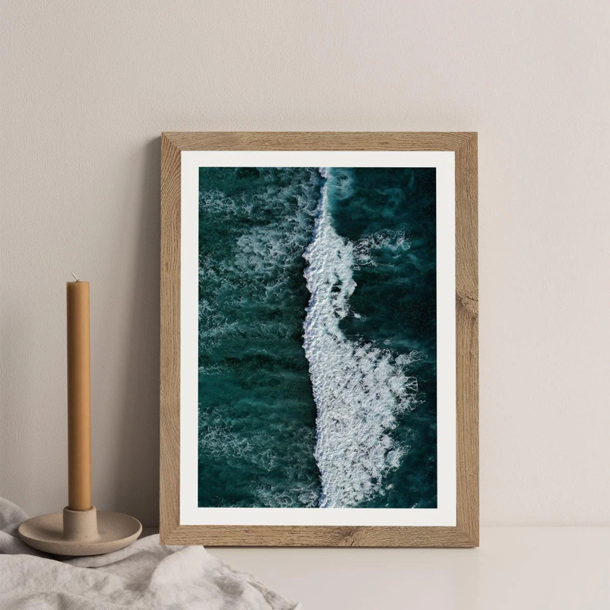 The Radiant Blue of the Ocean Waves Art Print Oak Frame – image 3