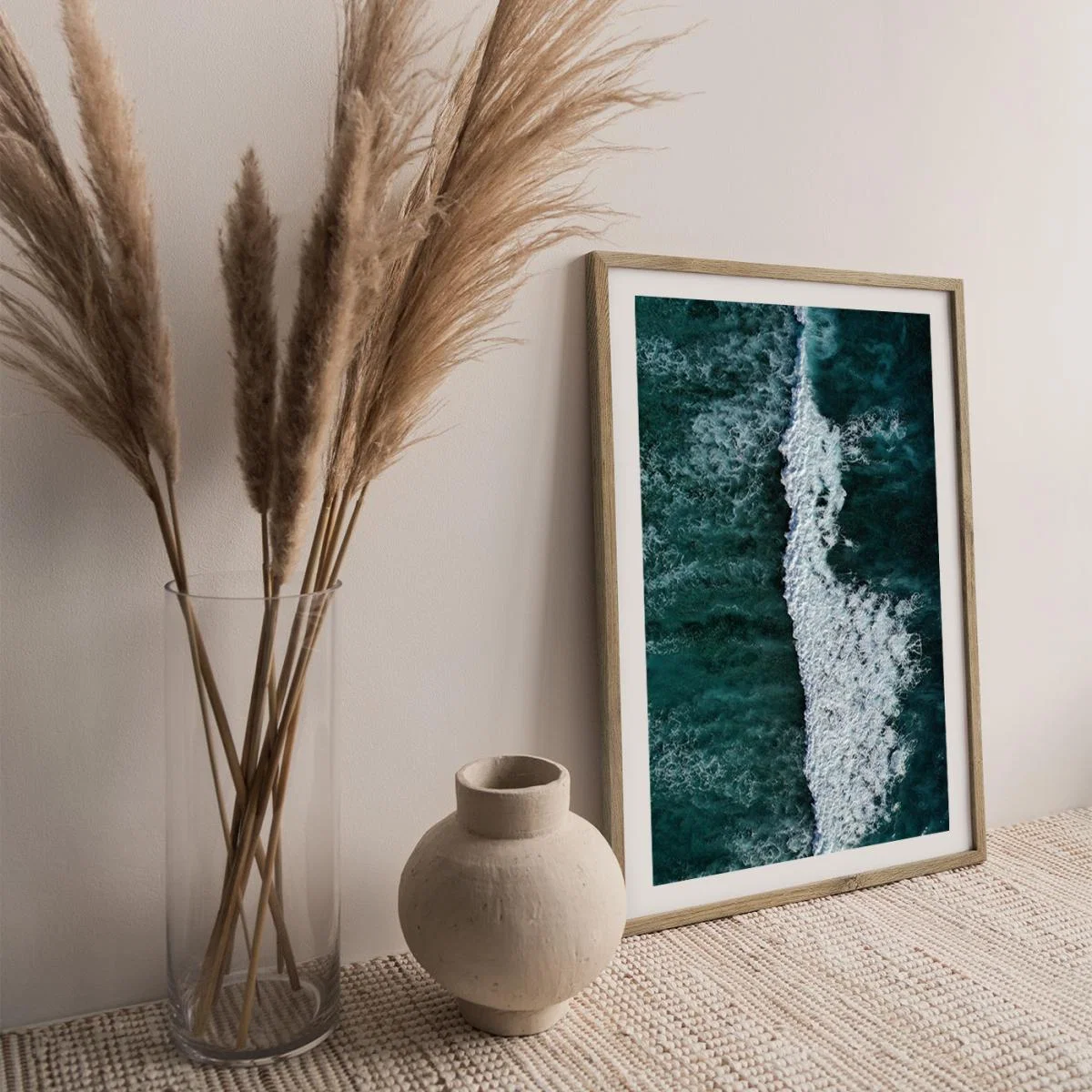 The Radiant Blue of the Ocean Waves Art Print Oak Frame – image 4