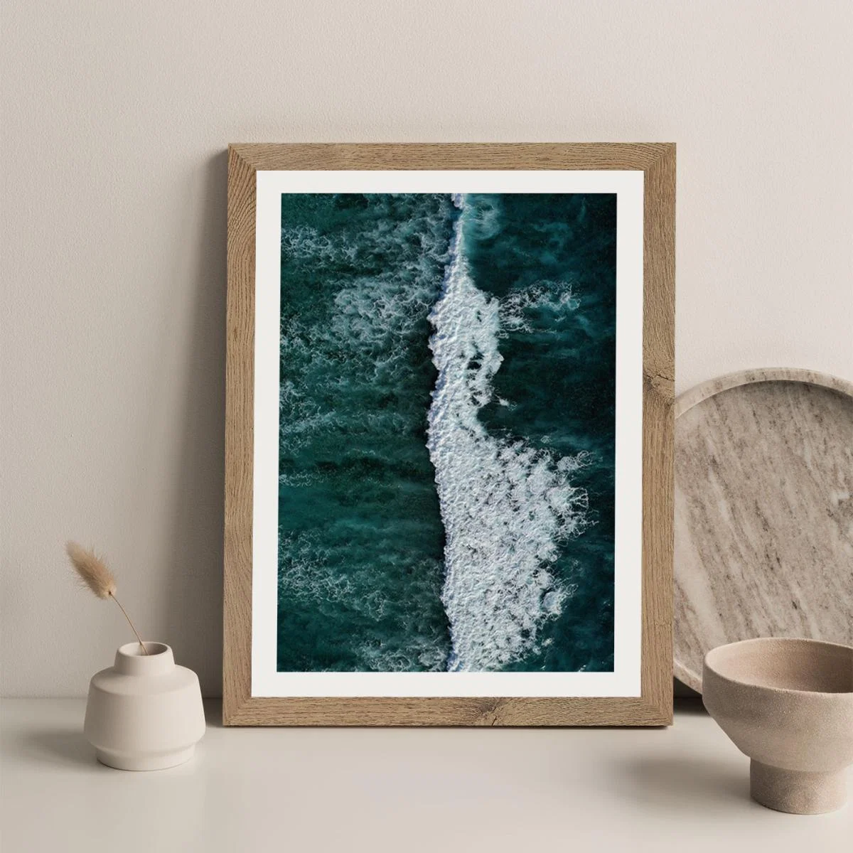The Radiant Blue of the Ocean Waves Art Print Oak Frame – image 7