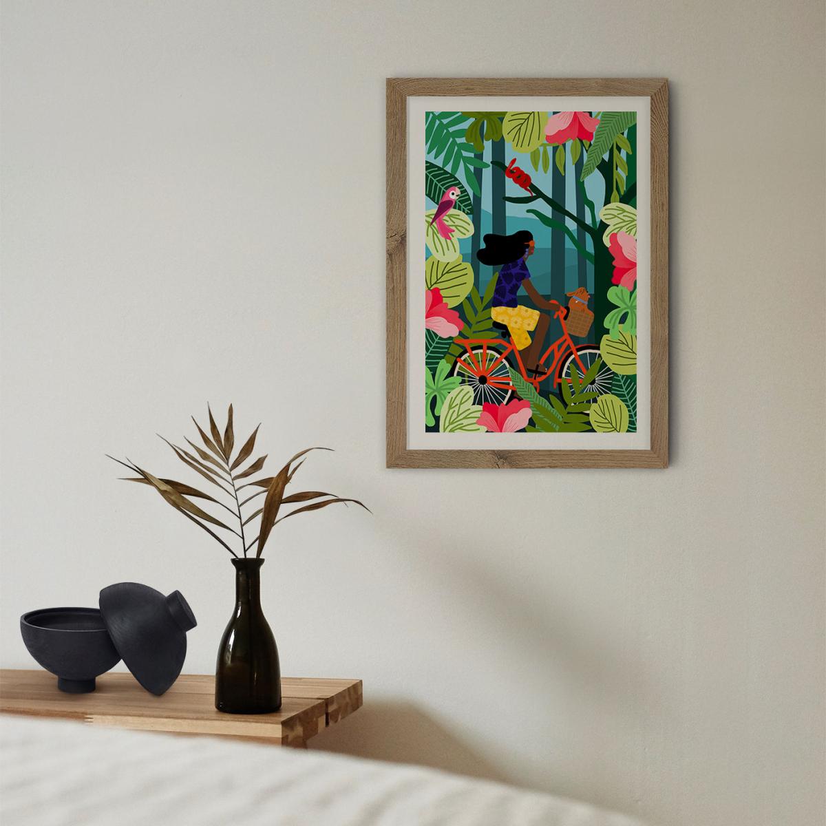 Girl Bike Art Print Oak Frame – image 11