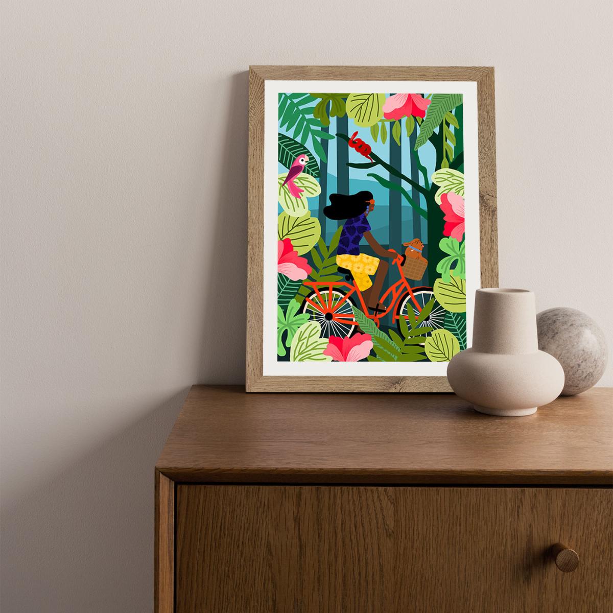 Girl Bike Art Print Oak Frame – image 3