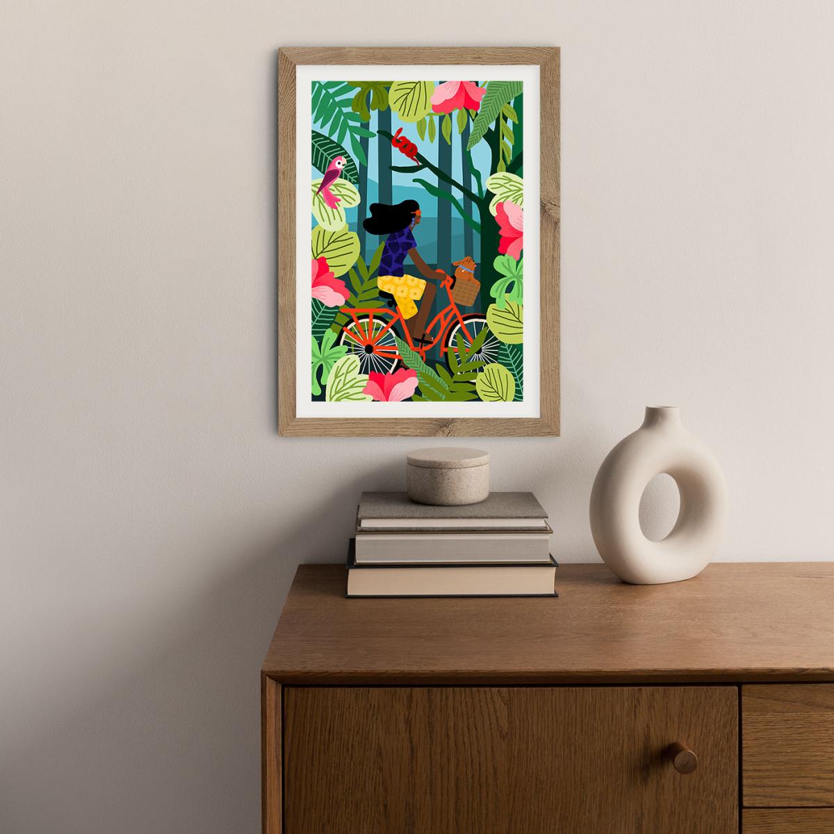 Girl Bike Art Print Oak Frame – image 5