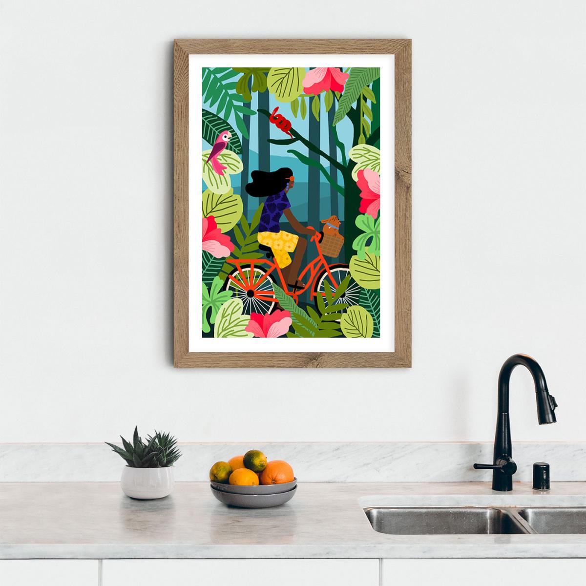 Girl Bike Art Print Oak Frame – image 7