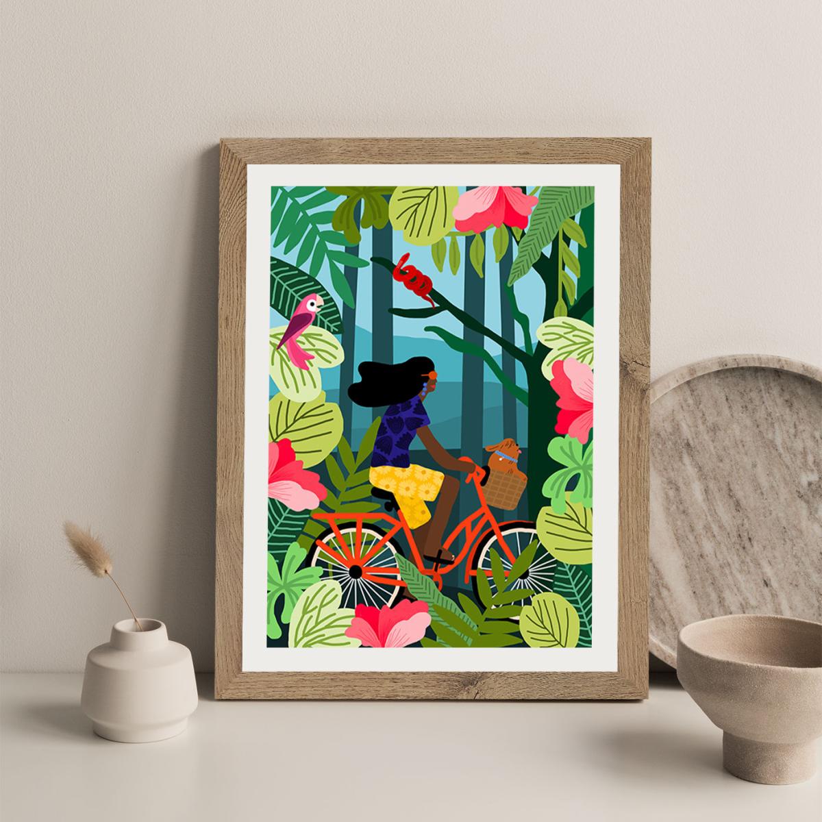Girl Bike Art Print Oak Frame – image 8