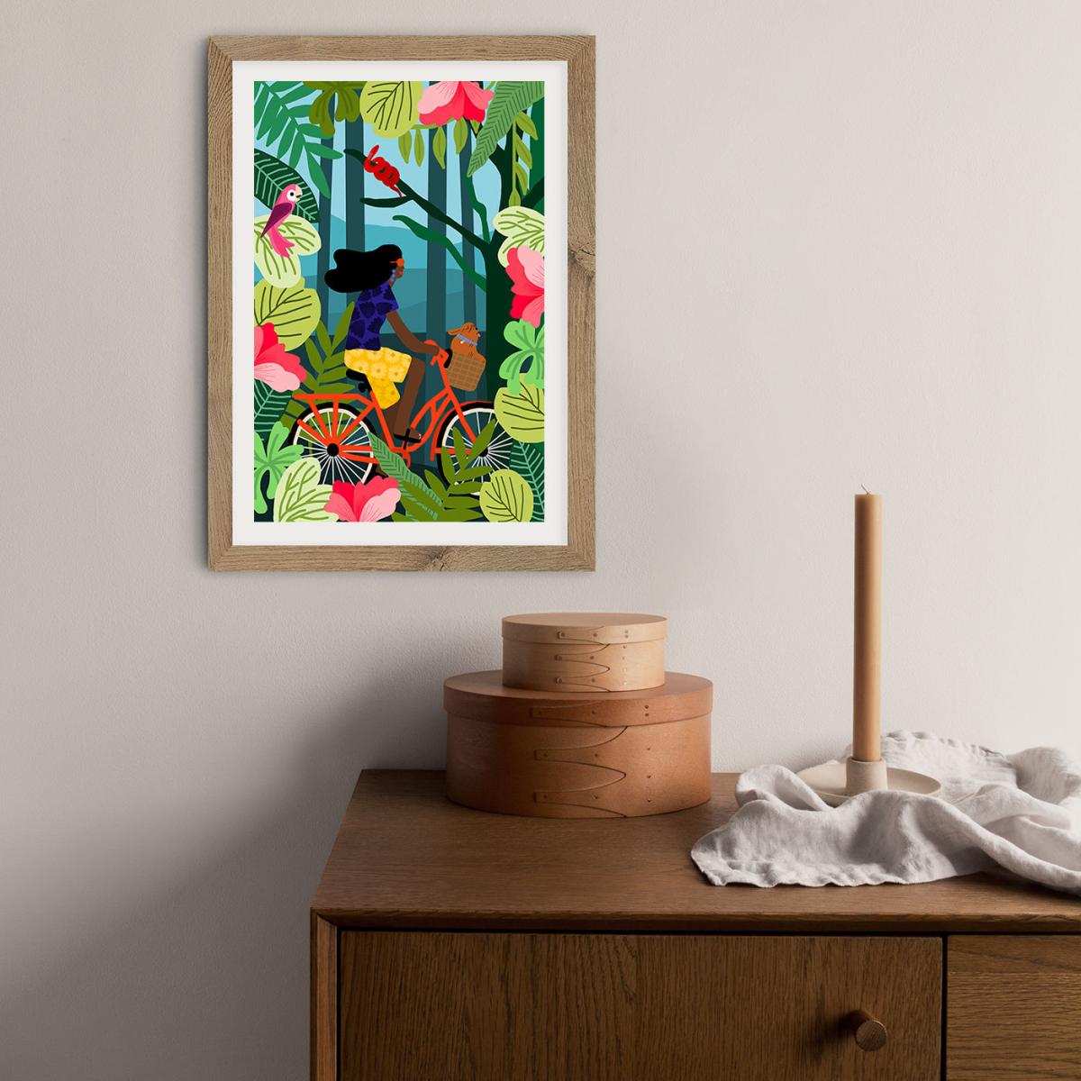 Girl Bike Art Print Oak Frame – image 9
