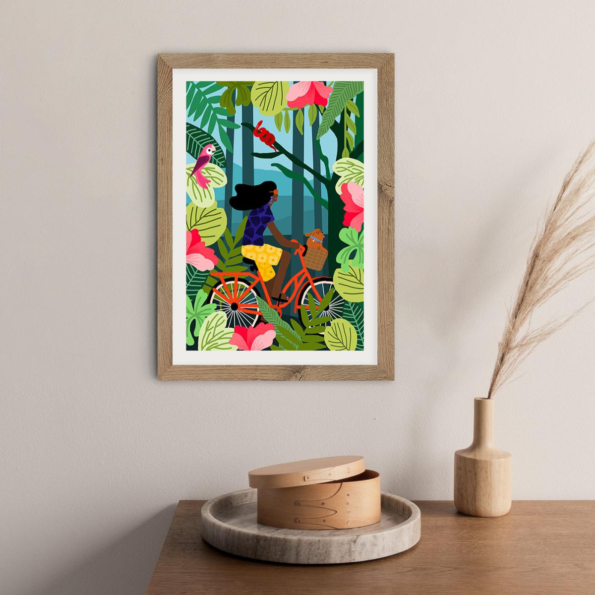 Girl Bike Art Print Oak Frame – image 10